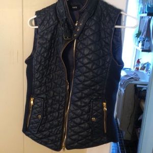Faux leather vest knit sides navy blue